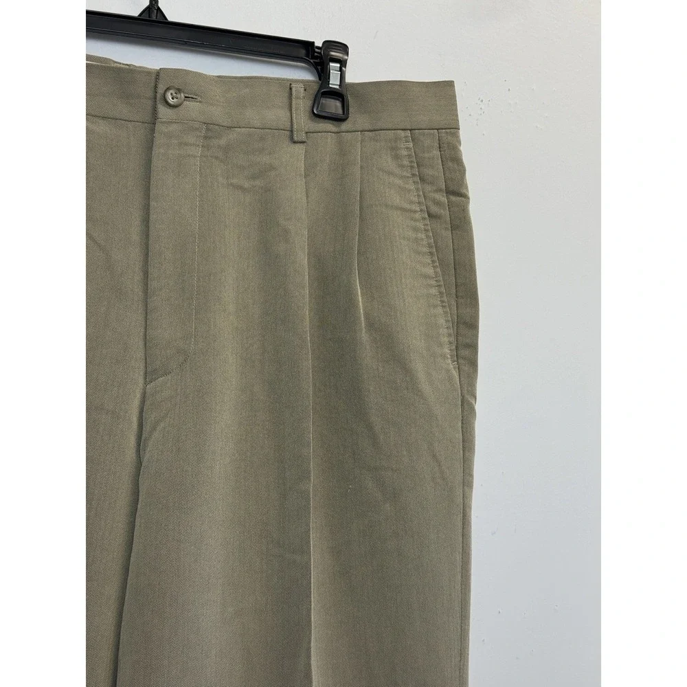 Claiborne Pleated Pants Mens‎ 36X30 Taupe Herringbone Slacks Trousers Cuffed